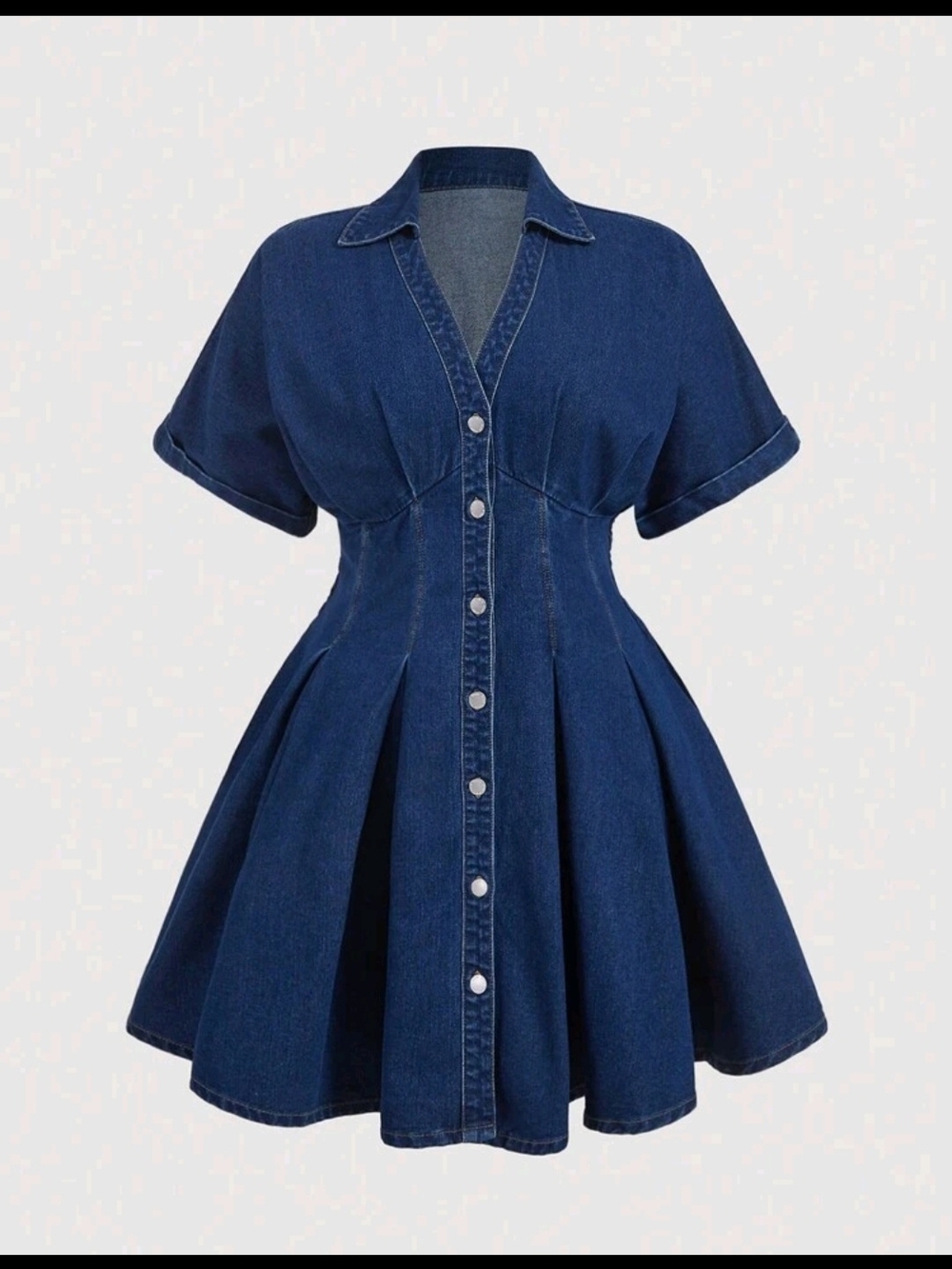 Dark Blue Denim Button-Front Fit & Flare Dress